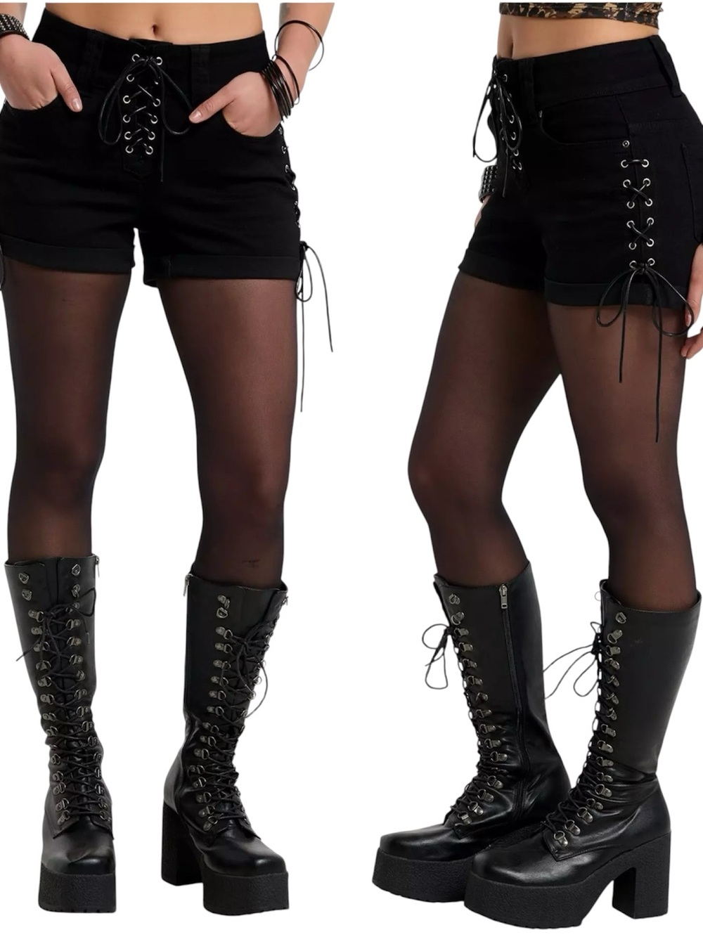 Hot Topic | Black Lace Up Denim Shorts Size 1 NWT